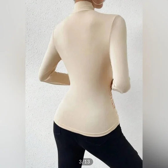 Cross-Over Collar Pleated Cinched T-Shirt Commense XS NWT CM6 - Picture 3 of 6